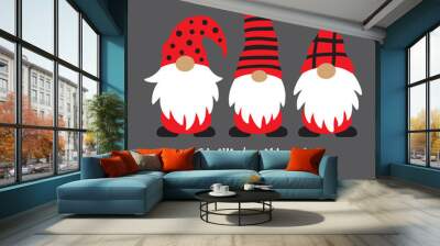 Vector illustration of cute holiday Christmas gnomes in red and black costume. Wall mural