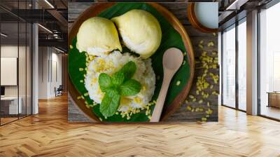 Durian rice with coconut milk, Thai dessert Wall mural