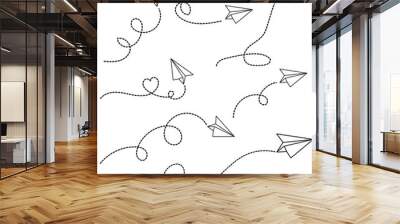  paper plane with dotted path. Vector design element. paper plane flying . Wall mural