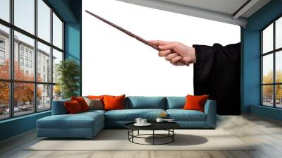 Miracle magical wand stick, Teens hand holding a wand wizard conjured up in the air on white PNG file Wall mural