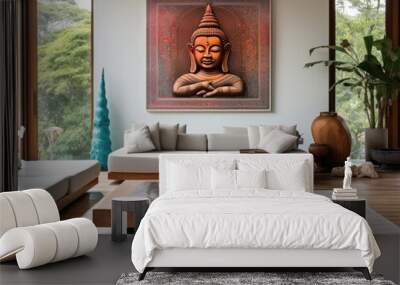 Interior design modern living room with Indian artwork Wall mural