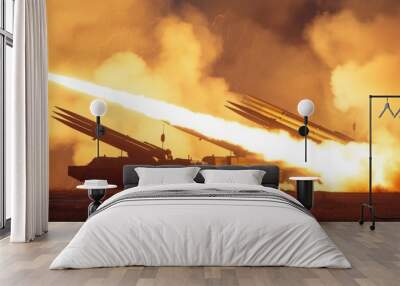 military attack On the ground, the firing of multiple-barreled rocket systems artillery rocket system Wall mural