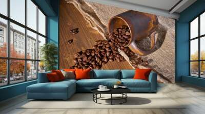 coffee beans and a lying mug Wall mural