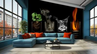 Four elements concept in glasses. earth, air, water, fire. Wall mural