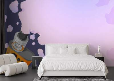 Vape mod with Rebuildable Dripping Tank Atomizer and cloud of vapor. Background with E-cigarette art and place for text. Vector illustration in cartoons style. Horizontal banner . Wall mural