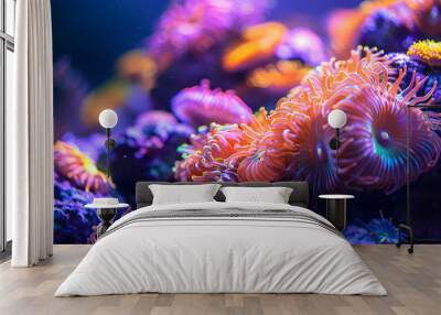 A colorful coral reef with a variety of sea creatures, including anemones Wall mural