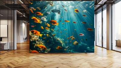 A school of fish swimming in the ocean Wall mural