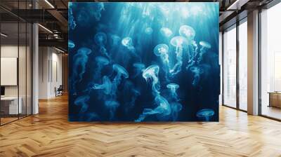 A school of jellyfish swimming in the ocean Wall mural