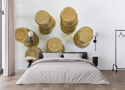 golden coins isolated on white. Ukrainian coins Wall mural