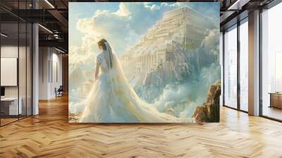 Illustration of the Bride of Jesus Christ the New Jerusalem the Heavenly Canaan the New Earth Gods promise to his people Generative AI Wall mural