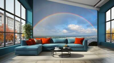 Beautiful double rainbow over the ocean off the oregon coast Wall mural