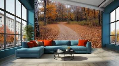 A forest of deciduous trees. Autumn style. Wall mural