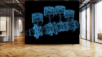 Cylinder crank 3D xray blue transparent Wall mural