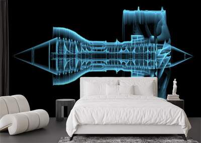 Turbo jet engine (3D xray blue transparent) Wall mural