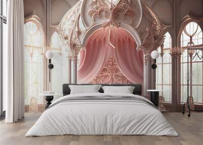 Generative AI: princess room in pink baroque style with beautiful ornaments Wall mural