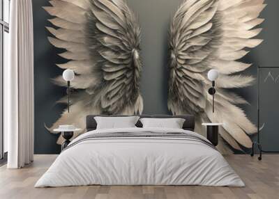 Generative AI: realistic angel wings background with a white wing of a bird Wall mural