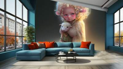 Generative AI: small doll with a sheep Wall mural