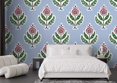 AJRAKH, SANGANER, BAGRU, FLORAL BLOCK PRINT, INDIAN PRINTS BOHO PRINTS IN EDITABLE FILE Wall mural