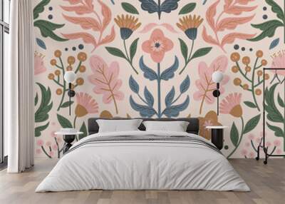 FLORAL SEAMLESS PATTERN IN  EDITABLE VECTOR FILE Wall mural