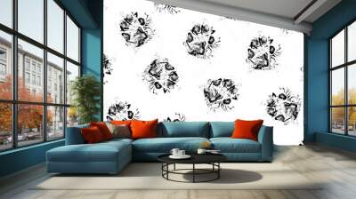 Real doggy paw print, black and white design, alaskan malamute puppy paws. Wall mural