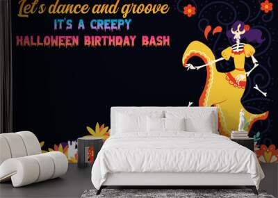 Halloween birthday bash party invitation card blank template for girl spooky creepy Wall mural