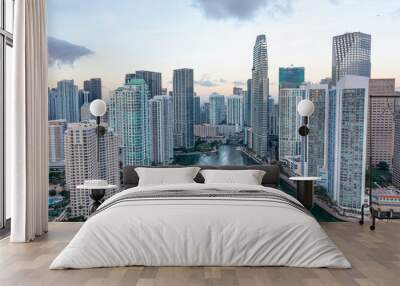 Downtown Miami River aerial early morning cityscape. Wall mural