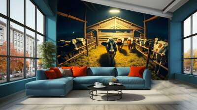 Cows in a Barn Under Mystical Lighting Wall mural