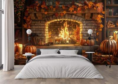 cozy fireplace wallpaper Wall mural