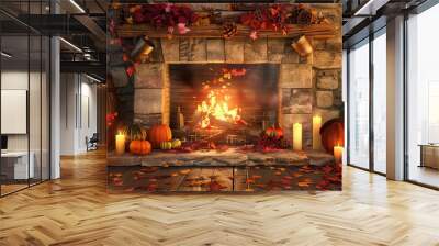 cozy fireplace wallpaper Wall mural