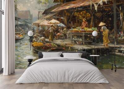 Thai floating market wallpaper Wall mural