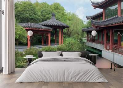 Traditional asian architecture with a garden Wall mural