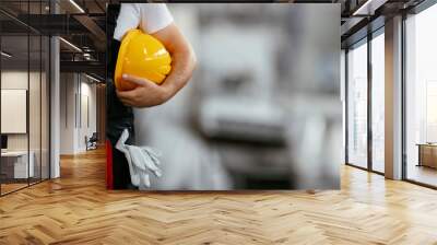 Close up of worker holding helmet Wall mural