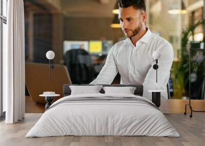 Young businessman using laptop in his office Wall mural