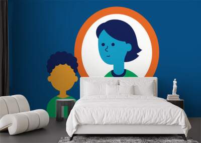 A child holding a mirror reflecting the image of their parent showing how a childs behavior and traits are often influenced by their primary Wall mural