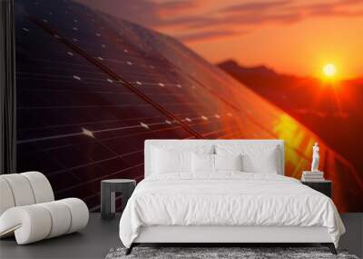 A closeup of a single solar panel on a rooftop with the suns rays reflecting off its shiny surface providing a glimpse into the ecofriendly . . Wall mural