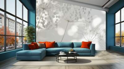 A collection of airy and light patterns dots and lines evoking the intricate nature of dandelion seeds.. Wall mural