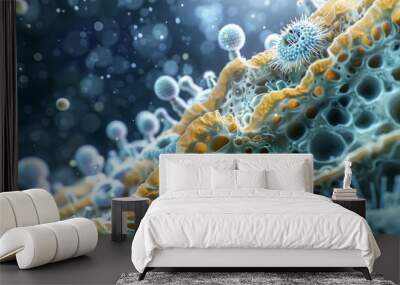 A crosssection view of a fungal cell wall showcasing its chitin and glucan composition that gives it both flexibility and rigidity Wall mural