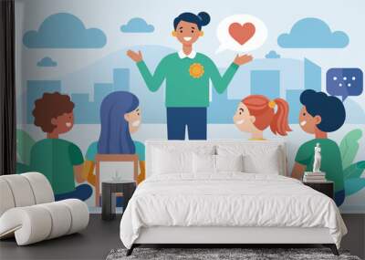 A mental health advocate shares their personal journey with a mental illness at a school assembly inspiring students to be more empathetic and. Vector illustration Wall mural