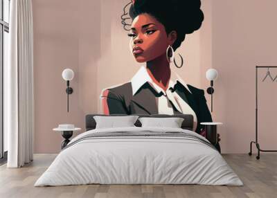 A portrait of a black woman CEO arms crossed gaze fierce and determined showing no sign of fear as she looks towards her future.. AI generation. Wall mural