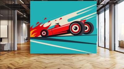 A red and black race car leaves its scorched mark on the track as it pushes its limits.. Vector illustration Wall mural