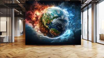 A representation of the earth's 4 elements fire water earth and air intermingling and creating colourful Abstract wallpaper backgroun Wall mural