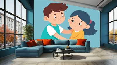 A sibling comforting their brother or sister after a disagreement reminding them to forgive and move forward with understanding and empathy.. Vector illustration Wall mural