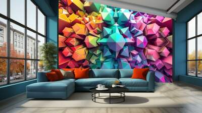 A spectrum of colorful polyhedra arranged in a symmetrical and visually stimulating composition. Wall mural