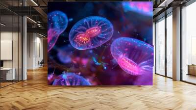 A vibrant fluorescence image of a water bears eggs showcasing its mechanism and survival strategy for harsh environments. Wall mural