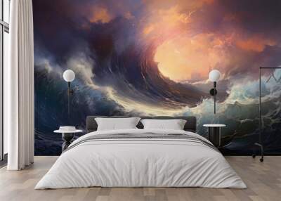 An abstract painting featuring a massive wave made up of dark colors and thick brushstrokes to indicate Abstract wallpaper backgroun Wall mural