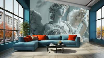 An angelic muse adorned with a garland of laurel leaves and carrying a lyre guiding authors and poets through moments of writers block with song and melody. Wall mural