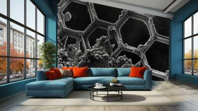 An electron microscope image of a graphene transistor with minute details of its structure visible at an atomic level. The hexagonal pattern of graphene atoms is clearly visible Wall mural