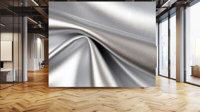 Closeup of a metalliclook synthetic vegan leather, with a shiny silver surface that catches the light. Its metallic coating adds a touch of glamour to any design. Wall mural