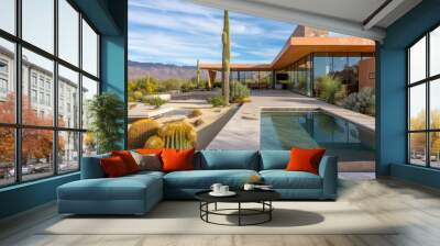 From the outside this desert dwelling may seem like an unuming bungalow but step inside and youll be greeted with a stunning and contemporary interior complete with cooling Wall mural