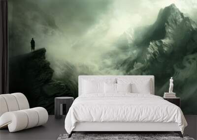 In the midst of the mountain mist eerie shapes could be seen lingering in the shadows forever ped in the spectral realm Wall mural